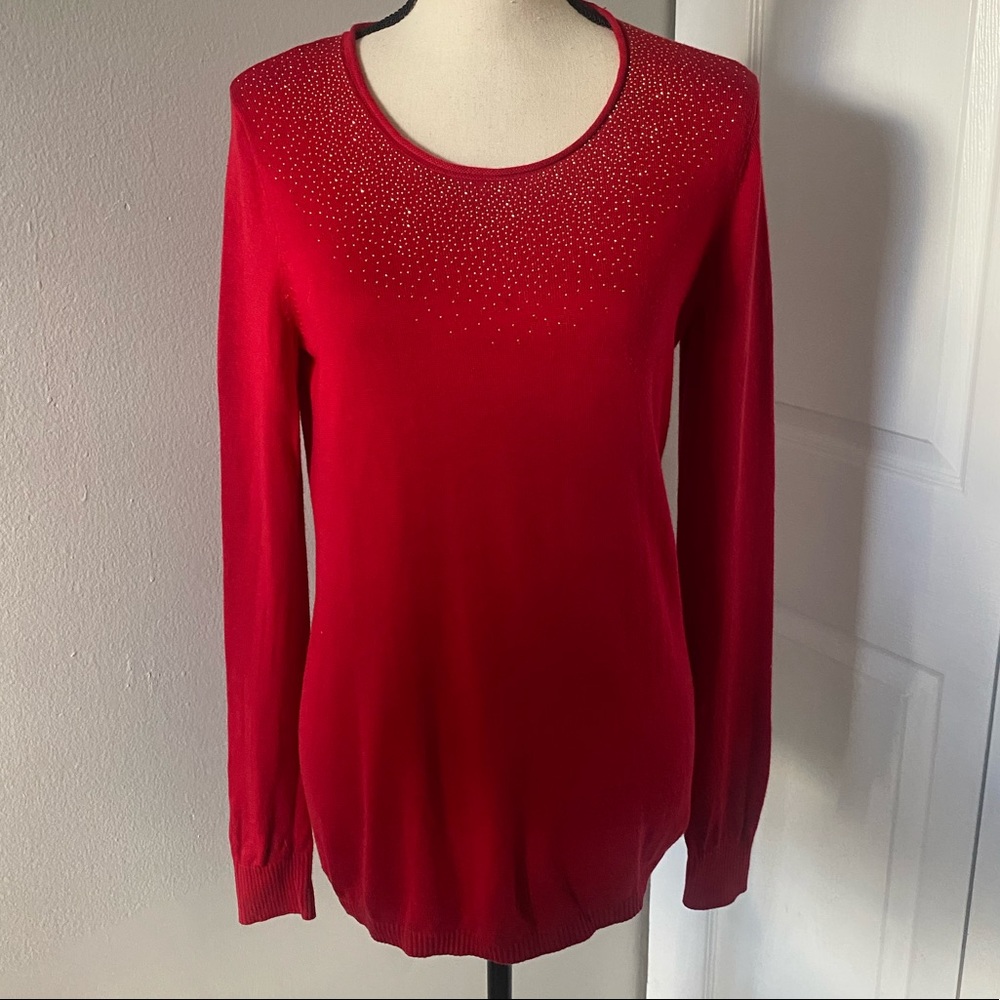 Calvin Klein Red Long Sleeve Knit Blouse